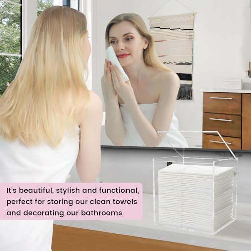 Disposable Facial Towel Storage Box, Acrylic Box for Clean Towels XL (NOT Included), Acrylic Disposable Face Towelette Holder Container