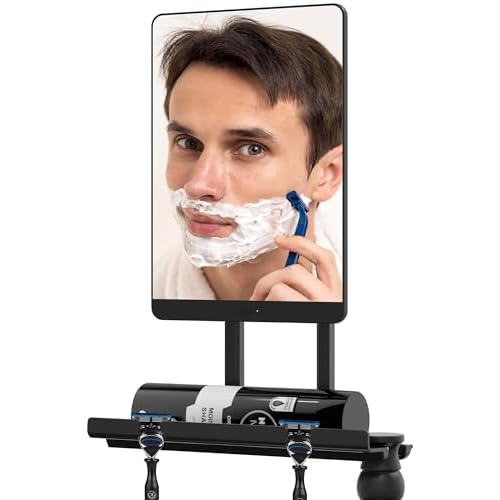 Heated Shower Mirror Fogless for Shaving£¬Fog Free Shaving Mirror for Shower with Razor Holder£¬360¡ÆRoating Shaving Mirror for Shower Fogless£¬5000mAh Long-Lasting Anti Fog Shower Mirror (Dark Brown£©