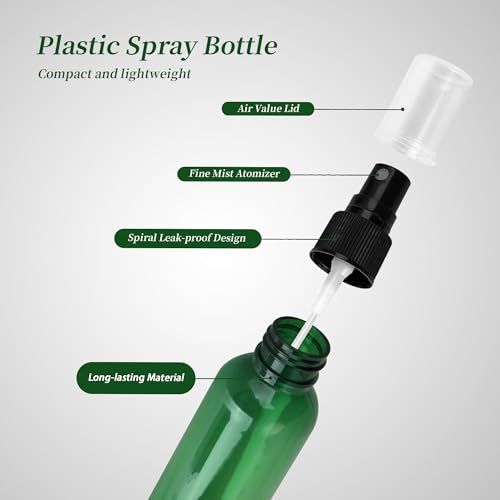 36 Pack Fine Mist Small Spray Bottles 4 oz/120 ml Plastic Spray Bottles, Empty Small Travel Spray Bottle, Refillable Mini Sprayer Bottle Bulk with Funnels and Labels, Green