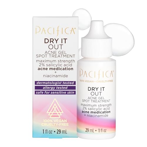 Pacifica Acne Spot Treatment & Pimple Cream ? Dry It Out Gel with 2% Salicylic Acid, Witch Hazel, Niacinamide ? Dries Blemishes Overnight, Fights Breakouts & Redness, For Teens & Adults, Vegan Clean