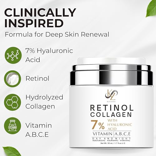 Retinol Collagen Face Moisturizer & Moisturizer Face Cream with Retinol ? Anti Aging Face Cream for Women with 7% Hyaluronic Acid, Vitamins A B C E ? Facial Moisturizer for Day & Night 1.7 fl oz