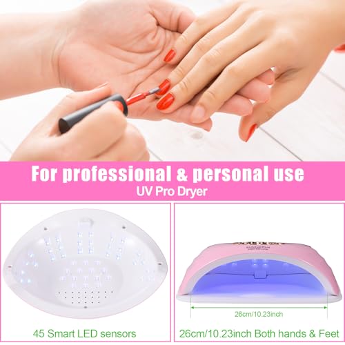 UV LED Nail Lamp for Two Hand, 248W Large Space UV Light for Nails,45 LED Beads and Professional Manicure Nail Lamp with Automatic Sensor (Pink)