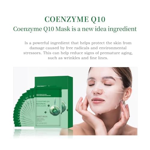 Pack of 10 Collagen Face Mask, Face Masks Skincare with Coenzyme Q10 Retinol Anti Aging Facial Masks Skin Care Hydrating Face Beauty Care Masks for Deep Repairing and Moisturizing Anti Wrinkles