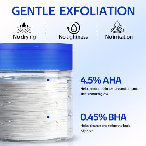 dewyhour Cleansing Face Pads, Gentle Exfoliation Toner Pads for Face with AHA & BHA ? Korean Skin Care Moisturizing Dual-Sided Textured Pad Sensitive Skin