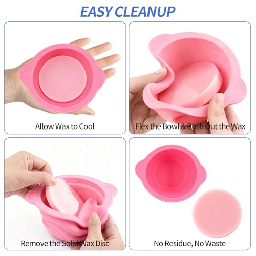 Silicone Wax Warmer Liner, Non-Stick Reusable Wax Pot Insert for Wax Warmer, Easy-to-Clean Silicone Wax Bowl with 2 Wax Spatulas (Pink)