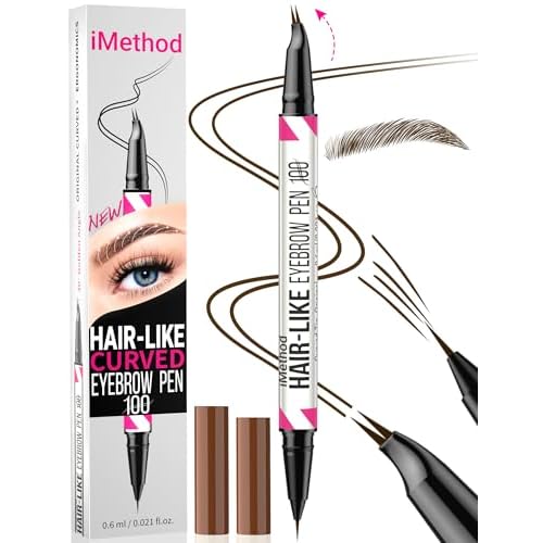 iMethod Curved Eyebrow Pen - 2-in-1 Dual-Ended Eyebrow Pencil with Curved Tip and Precise Brush-Tip, Microblading Pen for Natural Brows, Dark Brown