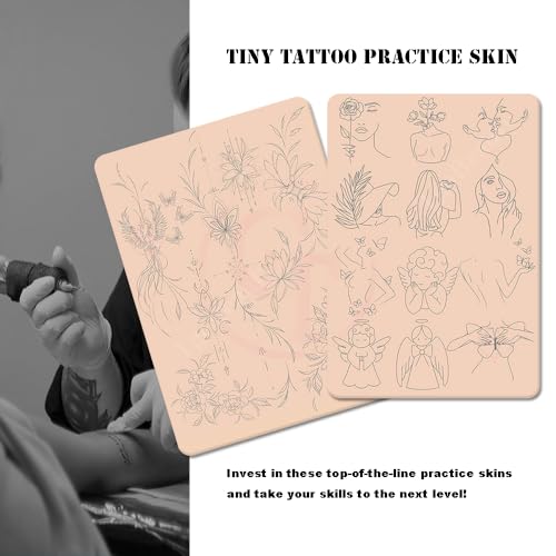 1PC Double Side Silicone Training Pad, Pink Pre-Printed Fine Line Tattoo Practice Skin with Light Gray Stencils, Precise Tattooing Training Pad