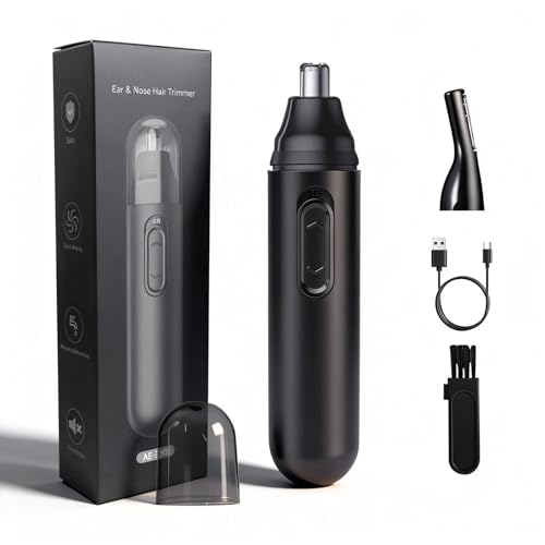 GERY Nose Hair Trimmer & Clipper, 2 in 1 Eyebrow Trimmer with Dual Replaceable Heads, USB Rechargeable, Dust Proof Cap, Low Noise, Easy Clean, Facial Cleansing & Skin Care Kit, for Men Women