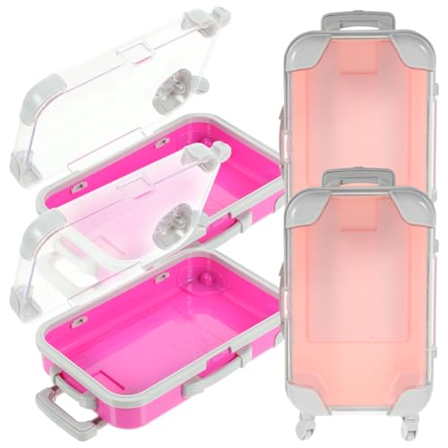 4pcs Simulation Suitcase Makeup Box, Portable False Eyelashes Storage Box, Travel Makeup Carrying Case, Pink & Rose Red, 6.49 x 3.34 x 1.96 Inch
