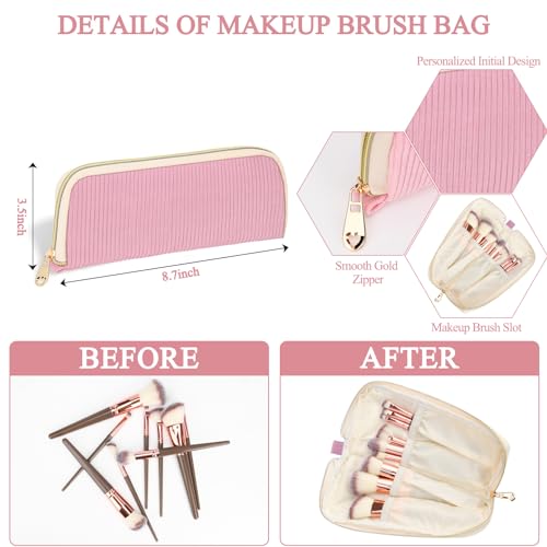 Personalized Initial Makeup Bag Trendy Stuff Corduroy Cosmetic Bag Travel Toiletry Bag, Valentine¡¯s Day Gift Makeup Organizer Case & Makeup Pouch for Women teen Girls Mom Girlfriend Wife