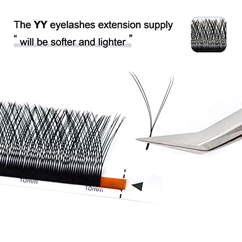 YY Lashes Extension Professional Grade Black 0.07mm C Curl 9mm Volume Individual YY Eyelashes Extension Y Shaped Soft Eyelashes Thin Root Easy Fan Making for Lash Artists