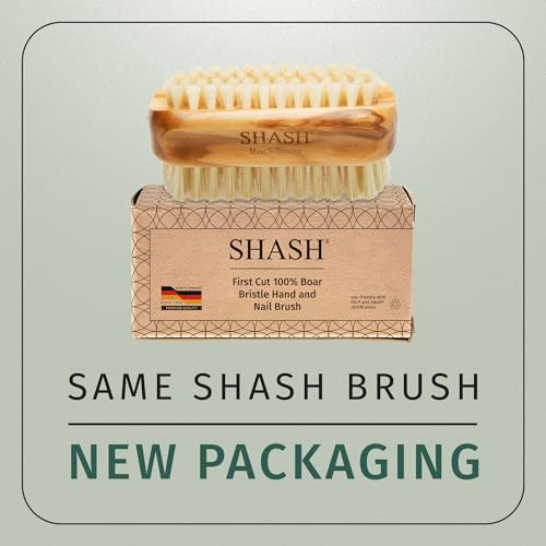 SHASH Made in Germany - 100% First Cut Boar Bristle Nail Brush - Gently Removes Dirt, Grime for Clean Hands - Exfoliates Skin for Soft, Smooth Texture, Wood (Olive)