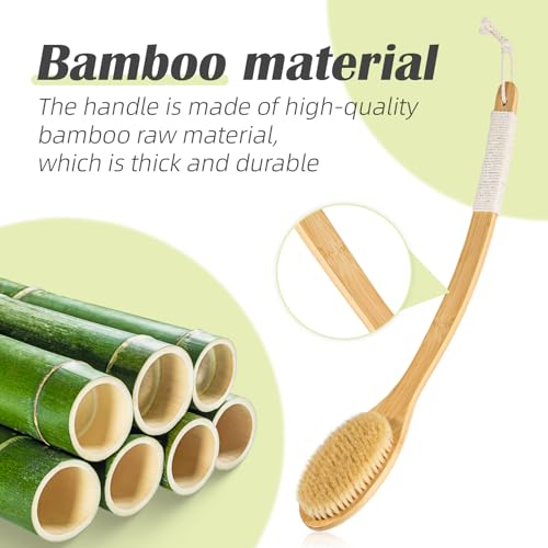 ????Bath Body Brush Shower, 22" Super Long Curved Bamboo Handle Antiskid Back Body Scrubber Wet/Dry Brushing, Moderately Soft Natural Bristle Body Brush for Showering