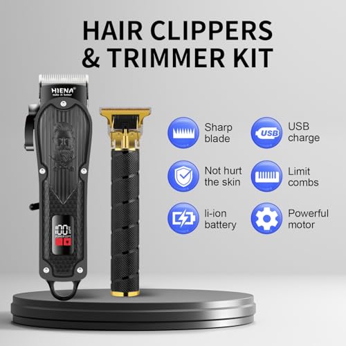 HIENA PRO Professional Hair Clippers Set for Men,Cordless Rechargeable Trimmers Kit and Clippers Set, Haircut Clippers, Barbers with LED Display, Gifts for Men
