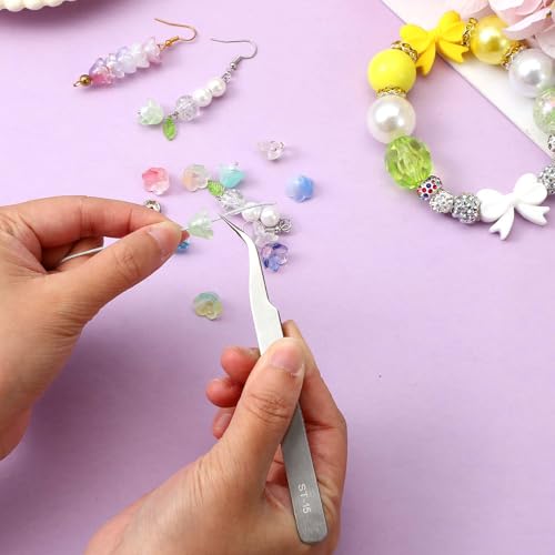 10 PCS Stainless Steel Eyelash Tweezer, Curved Pointed Craft Tweezers for Crafting with Protective Cover Precision Tweezers Set Multipurpose Nail Sticker Tweezer for Eyelash Extensions Blackhead