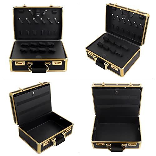 Barber Case Clipper Bag Gold, Hair Kit Tool Box Aluminum Organizer with Portable Handle and Secure Numlock for Scissors, Clippers, Barber Supplies 15.7" x 12" x 6.1"