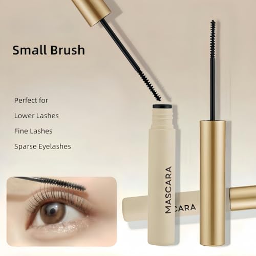 Waterproof Black Mascara with Small Brush for Lower/Fine Lashes/Sparse Eyelashes, No Clumping, Smudge-Proof, No Flaking, Natural