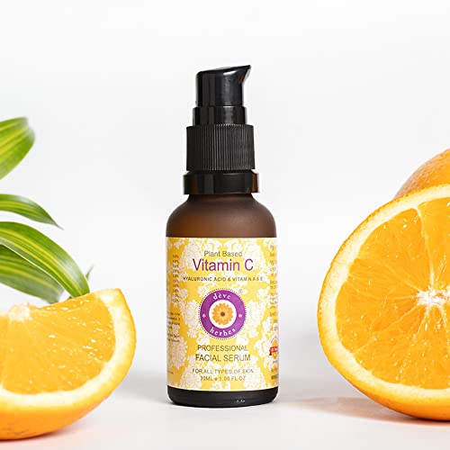 d?ve herbes Plant Based Vitamin C Face Serum with Hyaluronic Acid & Vitamin A & E for Personal Care 30ml (1 oz) with Free Pure Vitamin E Oil 10ml (0.33 oz)
