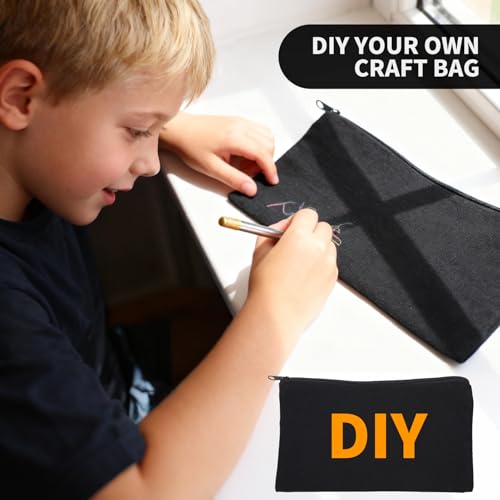 60 Pack 8.07"L* 4.72"W Canvas Makeup Bags Bulk Pencil Zipper Pouch DIY Craft Stationary Storage Bag (Black 60pcs)