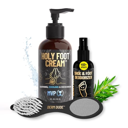 Derm Dude Holy Foot Set | Dry Cracked Heels, Shoe Deodorizer Spray & 4-in-1 Foot Scrubber Repair Tool | With All-Natural DeoPlex for Odor Control | Freshen Feet & Shoes - MVP