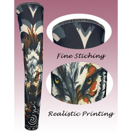 Fake Tattoo Sleeves for Men, 8 Pcs UV Protection Cooling Temporary Arm Buddha Dragon Flower Monster Tribal Sleeves