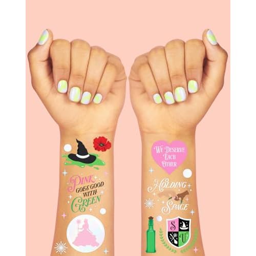 xo, Fetti Pink + Green Witch Temporary Tattoos - 50 iridescent Foil Pcs | Popular Birthday Accessory, Kids Wizard Party Favor, Cute DIY Activity, Unlimited Decor