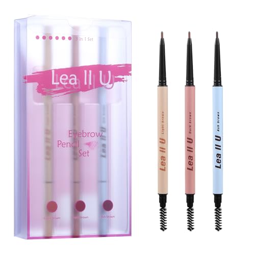 Lea II U Dual-Ended Eyebrow Pencil with Brush, Waterproof Brow Set, Ultra-Fine 0.1mm Tips, 16-Hour Wear, 3 colors Eyebrow Pen Kit.