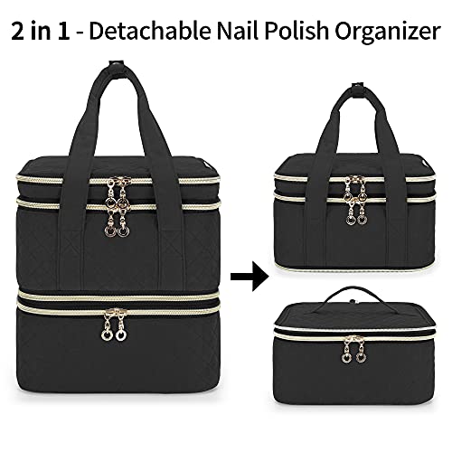 Yarwo Nail Polish Organizer Case Holds 72 Bottles (15ml/0.5 fl.oz), Detachable 3 Layers Nail Polish Storage Bag with Removable dividers for Nail Lamp and Nail Art Manicure Tools, Black (Bag Only)