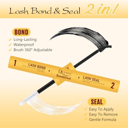 QUEWEL DIY Lash Extension Kit, Lashes Clusters Bond and Seal Waterproof, Eyelash Clusters Applicator Tool with Cluster Lashes Glue Remover for Natural Look DIY At Home(ZS-H01-kit)