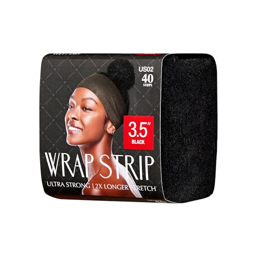 Red by Kiss Hair Wrapping Strip, Ultra Strong 2X Longer Stretch, 40 Strips, Suitable for Wet/Dry Hair, White, Styling Paper for Sleek Hairstyles (3.5", Black, 6 PACK)