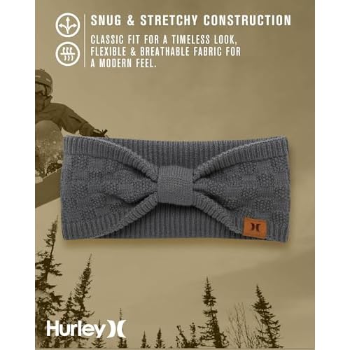 Hurley Women's Topanga Headband - One Sized Soft Novelty Knit Headbands for Women - Cute Hair Band and Womens Accessories, Charcoal Heather