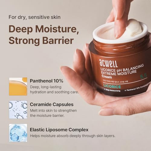 ACWELL Licorice pH Balancing Extreme Moisture Cream ? Optimal Skin Repair for Sensitive Skin, Hydrating Face Cream with Panthenol and Ceramide Capsules, 1.86 oz.