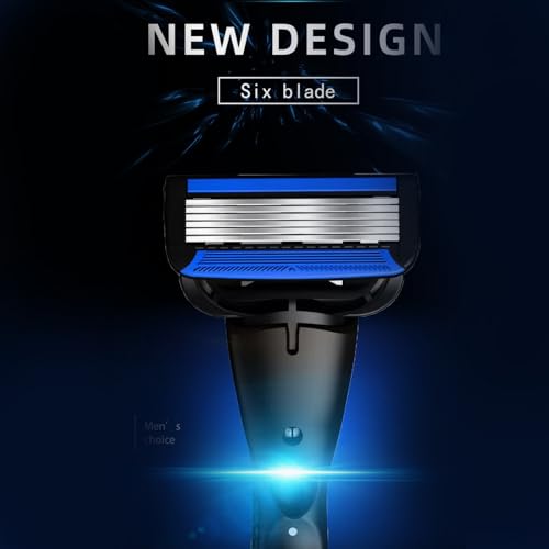6-Blade Razor,Plastic Anti-slip Men Manual Refill Cartridges razors, 1 handle and 8 refill razor cartridges, Reusable Face Cleansing Care Tool, Shave Supplies for Men and Women - Black