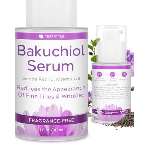 Tree To Tub Bakuchiol Face Serum - Gentle Retinol Alternative Serum for Face with Hyaluronic Acid & Peptides for All Skin Types