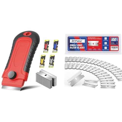DIYSELF 2Pack Red Razor Blade Scraper with 15 Extra Blades and 100 Single Edge Razor Blades