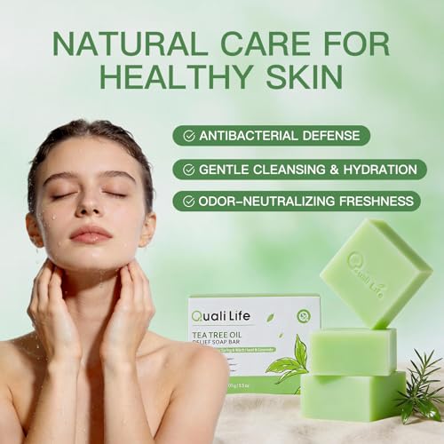 Tea Tree Soap, Tea Tree Soap Bar for Face & Body, Antifungal Soap with Tea Tree Oil, Antibacterial Bar Soap for Fungus, Ringworm, Acne, Pack of 3