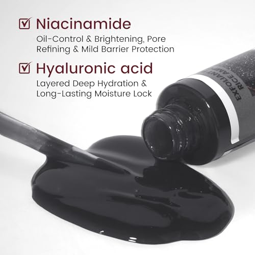 Black Rice Face Exfoliator, Gentle Daily Exfoliating Ampoule with Rice Bran Water & Vitamin C, Pore Cleansing & Oil Control Facial Treatment for Smooth, Refreshed Skin, 2.03 fl oz