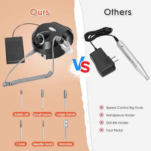 Electric Nail File, Nail Drill Machine, Adjustable Speed Electric Nail Drill Machine Kit with Foot Pedal, Manicure Pedicure Set for Salon Home Use