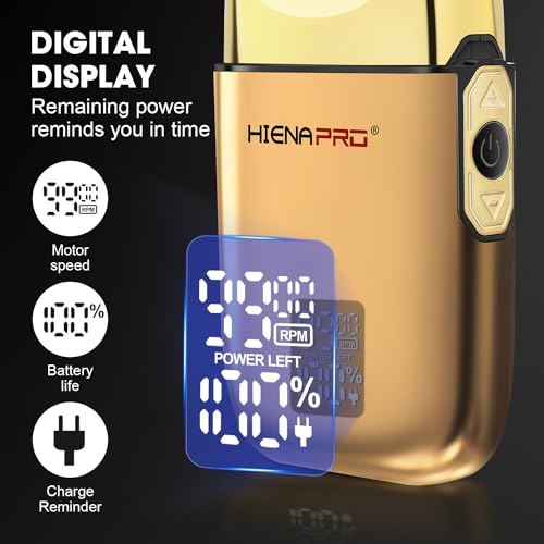 HIENA PRO Foil Shaver for Men Barber, Double Electric Foil Trimmer, Professional Electric Razor, Close Shaver, Cordless Rechargeable with USB, Detachable Design, LED Display, Gold