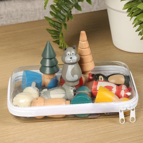 2PC Small Clear Hard Shell Plastic Zipper Case, Double Zippers Hard Clear Zipper, Used for Storing Snacks Makeup Tools and Toiletries