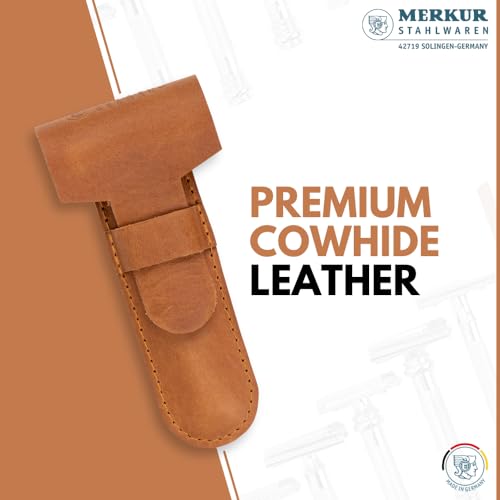 MERKUR Brown Leather Razor Case ? Vegetable-Tanned Cowhide, Precision Fit for Safety Razors up to 110 mm, Protective Travel Cover, Made in Germany