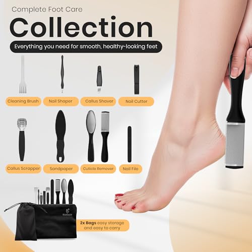 Electric Foot Callus Remover for Cracked Heels, Rechargeable Waterproof Pedicure Tool, Professional Foot Care Kit with Travel Organizer Bag & Nail Clipper | BukDot