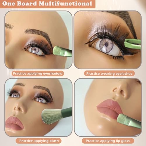 Silicone Makeup Practice Face Board Kit, Mannequin Face for Makeup Practice with Brushes Set & Eye Shadow & Rhinestones Sticker-Black