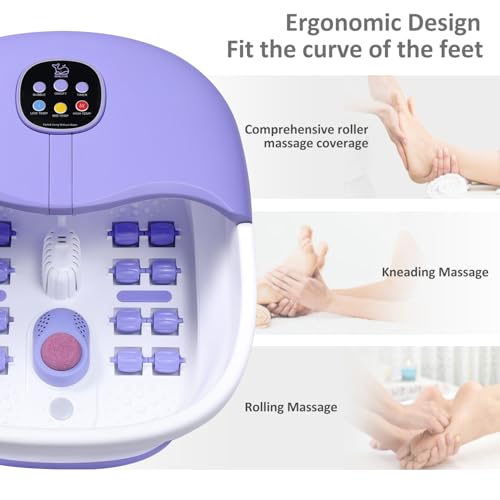 Collapsible Foot Spa Bath Massager with Heat Bubbles and Vibration Massage and Jets, 16OZ Tea Tree Oil Foot Soak Epsom Salt, WHALSTAR Foot Bath Bucket With Red Light & Remote