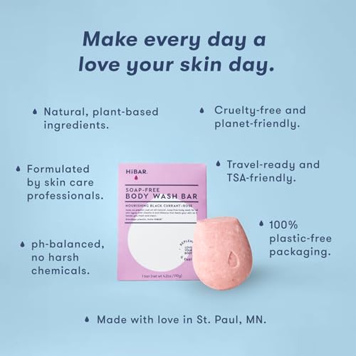 HIBAR - Nourish Solid Body Wash Bar - Replenish & Enrich - With Pomegranate Sterol & Jojoba Protein - Daily Use & Sensitive Skin - Plastic, Paraben & Soap-Free - Vegan - Black Currant + Rose - 2 PACK