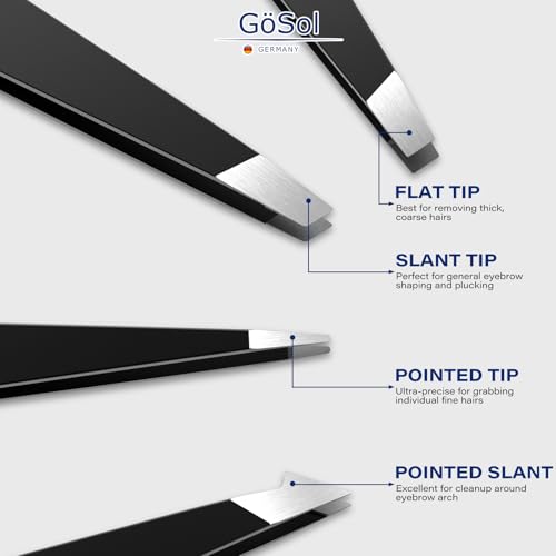 Tweezers Set - 4Pcs Professional Stainless Steel Eyebrows Tweezers for Women Facial Hair, High Precision Tweezers with Slant, Pointed, Flat Tips for Ingrown Hair Removal Women Men