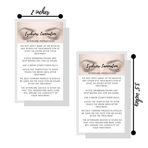 Eyebrow Lamination Aftercare Instruction Cards | Physical Printed 2 x 3.5¡± inches Business Card Size | White with Brow Photo Design | Starter Lift Kit with Tint at home diy aftercare supplies