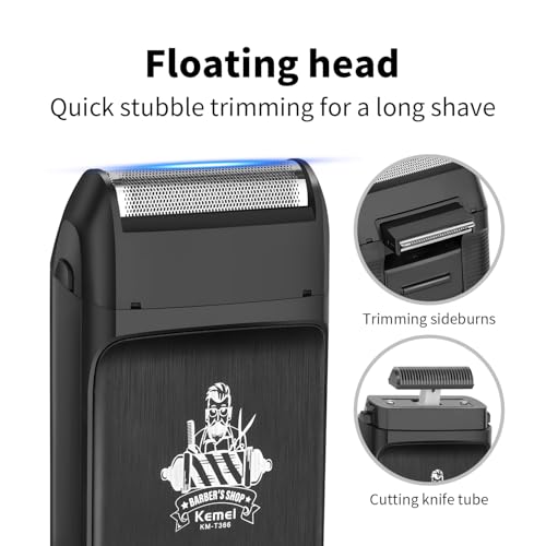 KEMEI KM-T366 Electric Foil Shaver for Men, Cordless Beard Trimmer with Pop-up Trimmer, Rechargeable Mens Razors for Shaving & Bald Head