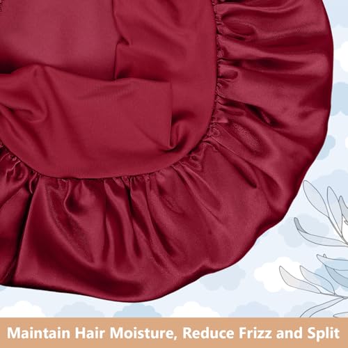 2 PCS Mommy and Me Bonnet Set,Silk Bonnet for Kids and Women,Satin Bonnets for Sleeping with Elastic Tie Band,Adjustable Hair Bonnets for Women Girl Kids Toddler Sleeping Caps(Red)
