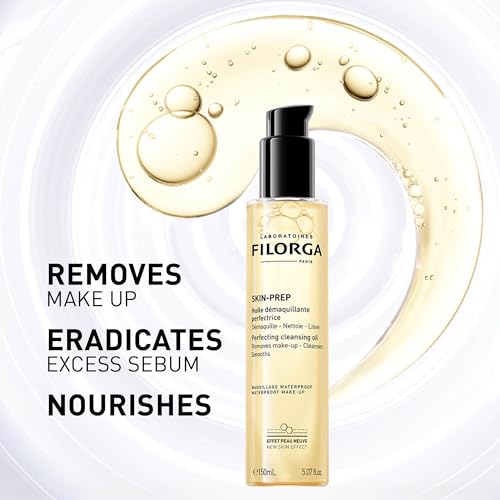 Filorga Skin-Prep Cleansing Oil Makeup Remover with Omega-6 Fatty Acids and Papain Enzymes to Remove Makeup and Deeply Cleanse Skin, 5.07 fl. oz.